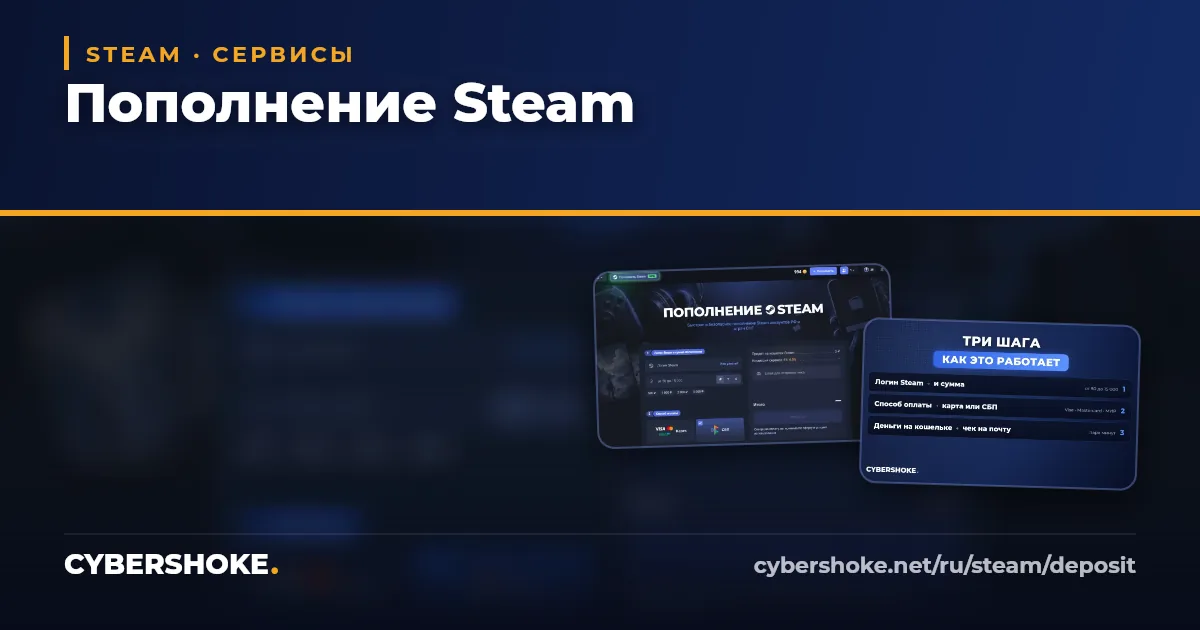 Пополнение кошелька Steam на CYBERSHOKE: комиссия 4,5 %